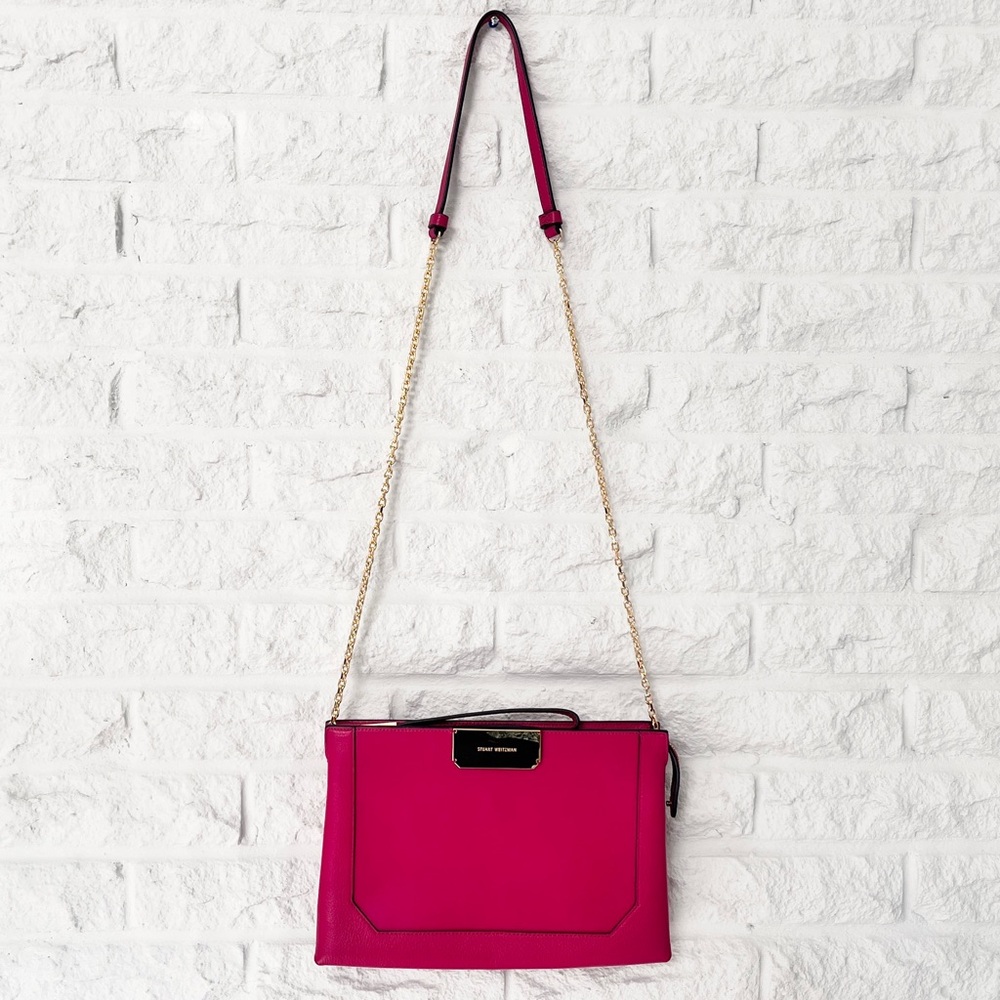 Stuart Weitzman Pink Leather Convertible Clutch Wristlet Crossbody